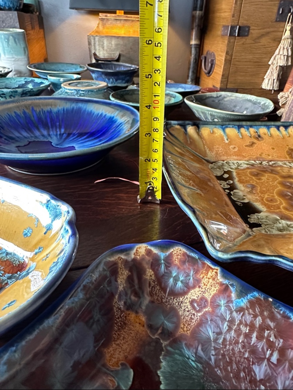 Handmade Edgecomb Pottery platter. Unique crystalline glaze. Bohemian home decor - Picture 14 of 15